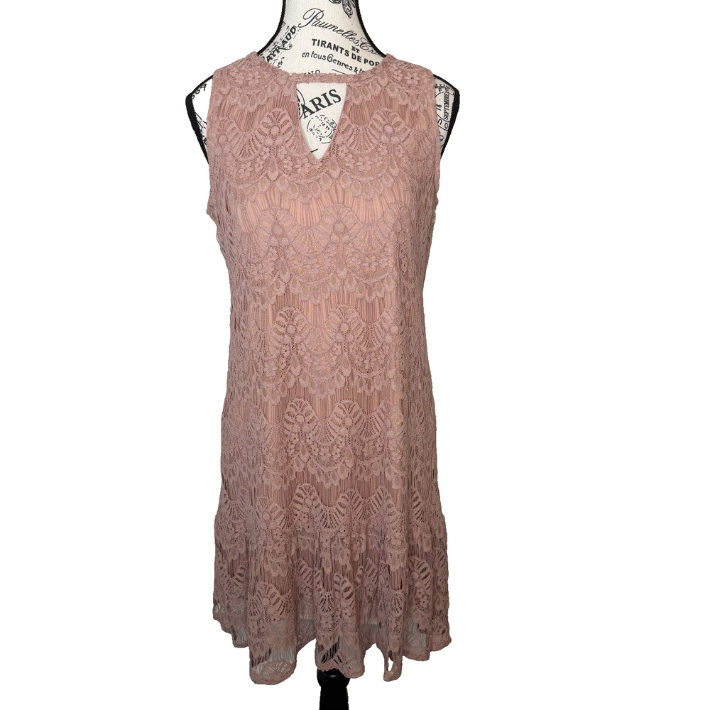 Faith & Flower Sleeveless Rose Dress Size Med Lace Flounce Hem Knee Length New